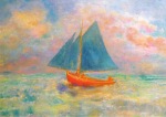 Redon Odilon; Rotes Boot mit blauem Segel , 1906-07